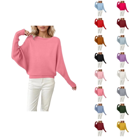 Women Oversized Sweater 2026 Fall Winter Casual Crewneck Batwing Sleeve Knitted Pullover Sweater