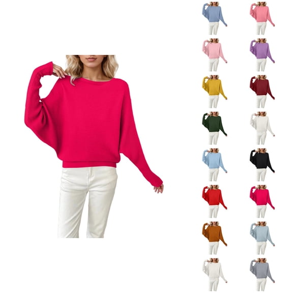Women Oversized Sweater 2026 Fall Winter Casual Crewneck Batwing Sleeve Knitted Pullover Sweater