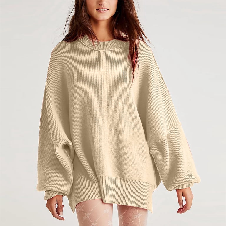 Women Oversized Sweater Casual Mocked Neck Lantern Sleeve Pullover
