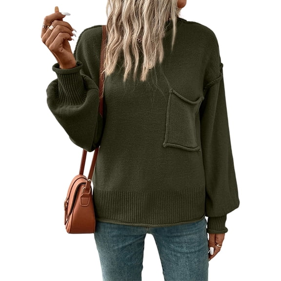 Women Oversized Sweater Fall Lantern Long Sleeve Crewneck Winter Outfits Casual Ribbed Knit Pullover Tops Army Green S