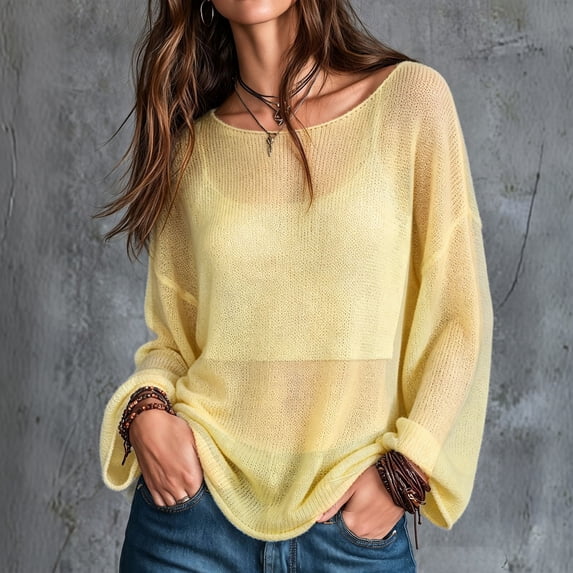 Women Oversized Sweater Scoop Neck Long Sleeve Knit Top