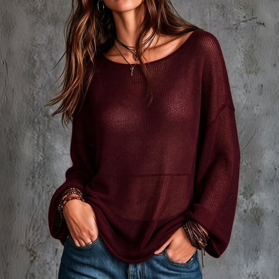 Women Oversized Sweater Scoop Neck Long Sleeve Knit Top