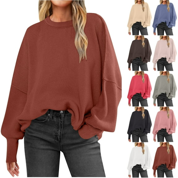 Women Oversized Sweaters Batwing Long Sleeve Crewneck Sweater Casual Loose Knit Pullover Top Fashion Fall Outfits