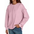 thumbnail image 1 of Women Oversized Sweaters Batwing Long Sleeve Fall Outfits Crewneck Casual Knit Side Slit Pullover Top Pink XXL, 1 of 8