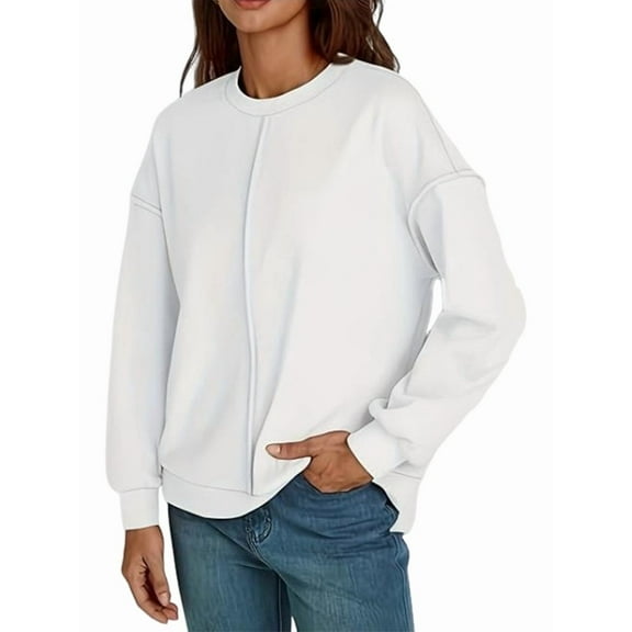 Women Oversized Sweaters Batwing Long Sleeve Fall Outfits Crewneck Casual Knit Side Slit Pullover Top White S