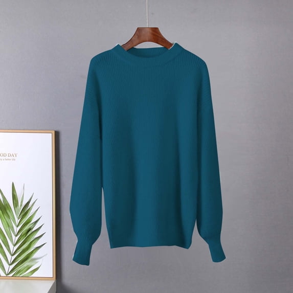 Women Oversized Sweaters, Loose Lantern Long Sleeve Fall Crewneck Casual Soft Knit Loungewear Fashion Pullover Blouse Tops Blue One Size