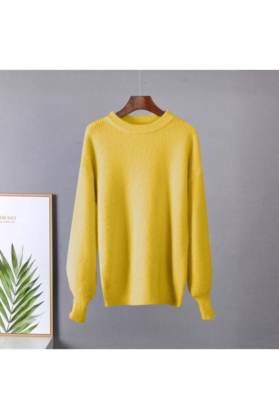 Women Oversized Sweaters, Loose Lantern Long Sleeve Fall Crewneck Casual Soft Knit Loungewear Fashion Pullover Blouse Tops Orange One Size