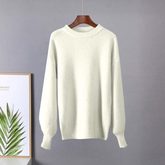Women Oversized Sweaters, Loose Lantern Long Sleeve Fall Crewneck Casual Soft Knit Loungewear Fashion Pullover Blouse Tops Yellow One Size