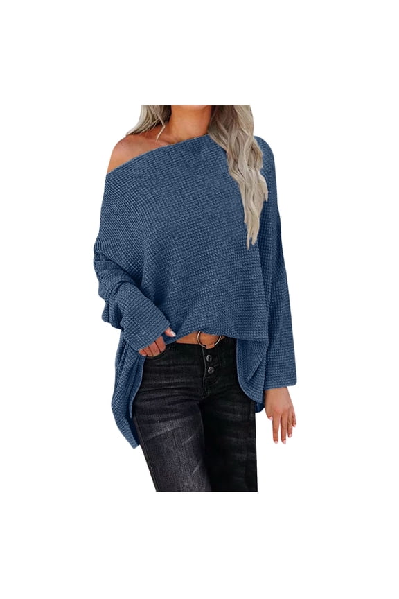Women Oversized Sweaters, Women's Off Shoulder Long Batwing Sleeve Loose Pullover Sweater Knit Jumper Tunics Top