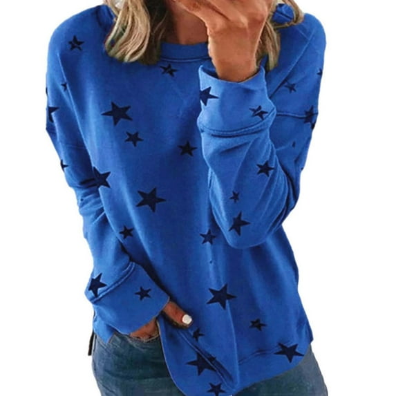 Women Oversized Sweatshirt Classic Crew Neck Long Sleeve Casual Loose Shirts Basic Tee Fall Tops Outfits Clothes 2024 Pullover Blue L
