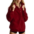 thumbnail image 1 of Women Oversized Sweatshirt Stand Collar Half Button Quilted Chest Long Sleeve Casual Fall Pullover Top Wine M, 1 of 8