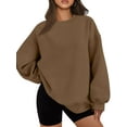 thumbnail image 1 of Women Oversized Sweatshirts Hoodie Fleece Crew Neck Long Sleeve Sweaters Comfy Fall Fashion Outfits Brown M, 1 of 9