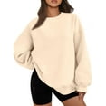 thumbnail image 1 of Women Oversized Sweatshirts Hoodie Fleece Crew Neck Long Sleeve Sweaters Comfy Fall Fashion Outfits Khaki S, 1 of 7