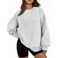 thumbnail image 1 of Women Oversized Sweatshirts Hoodie Fleece Crew Neck Long Sleeve Sweaters Comfy Fall Fashion Outfits Light Grey S, 1 of 7