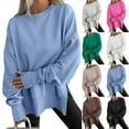 thumbnail image 1 of Women Oversized Sweatshirts Thumbhole Long Sleeve Hoodies Shirts 2025 Fall Side Slit Pullover Top Teen Y2k Outfits Hot Pink XL, 1 of 6
