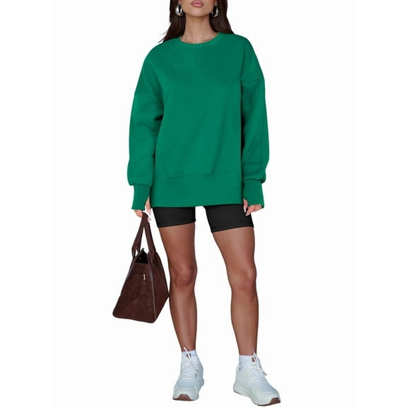 Women Oversized Sweatshirts Thumbhole Long Sleeve Hoodies Shirts Fall Side Slit Pullover Top Y2k Outfits Green XL