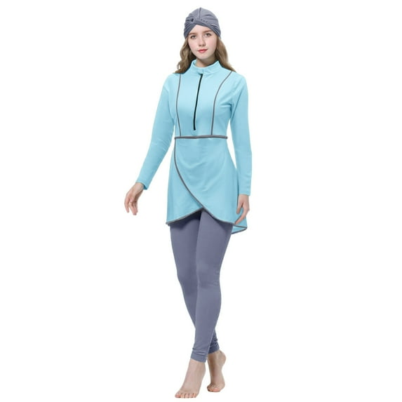 Women Oversized Swimsuit Conservative Swimsuit Long Sleeve Trousers Swim Cap Three Piece Swimsuit Silk Maxi Dress Trendy Belts for Teen Girls Swim Shirt Womens Surfing Swimsuits for Women plus Size