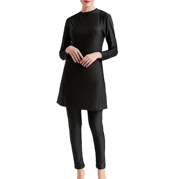 Women Oversized Swimsuit Conservative Swimsuit Long Sleeve Trousers Swim Cap Three Piece Swimsuit