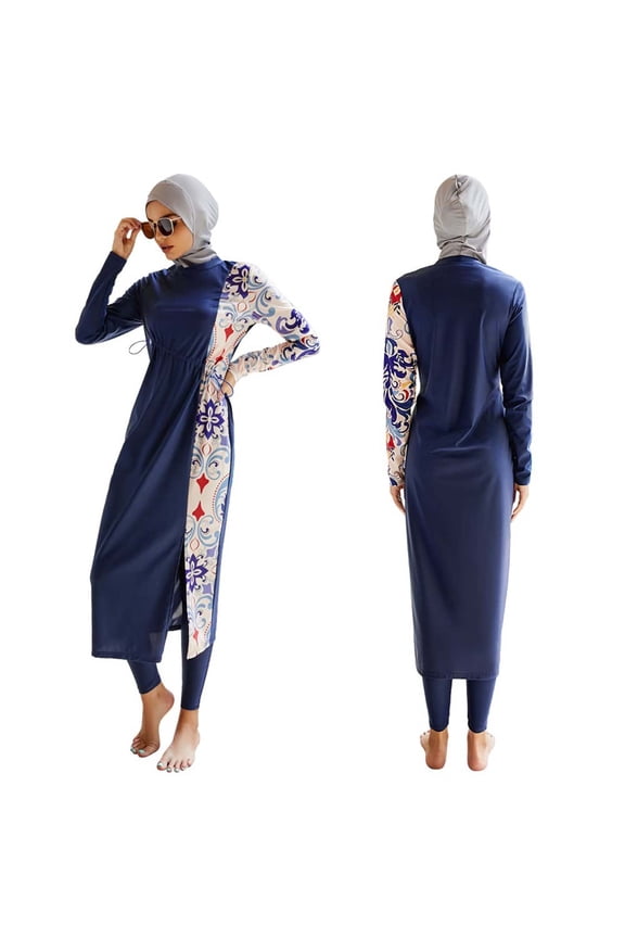 Women Oversized Swimsuit Conservative Swimsuit Long Sleeve Trousers Swim Cap Three Piece Swimsuit