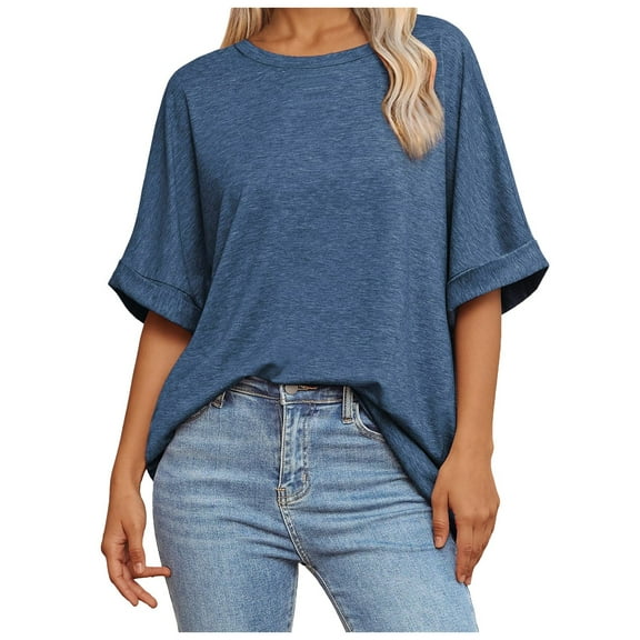 Women Oversized T Shirt 60 Polyester 35 Rayon 5 Spandex Crewneck Short Sleeve for All Seasons