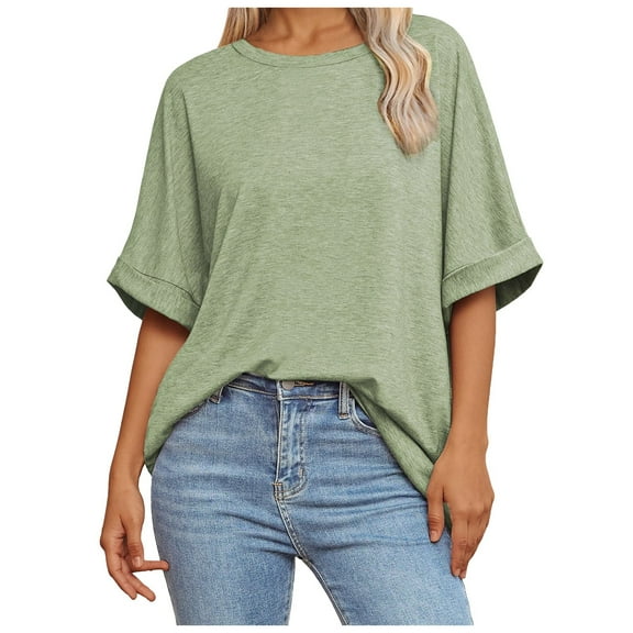 Women Oversized T Shirt 60 Polyester 35 Rayon 5 Spandex Crewneck Short Sleeve for All Seasons