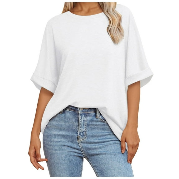 Women Oversized T Shirt 60 Polyester 35 Rayon 5 Spandex Crewneck Short Sleeve for All Seasons