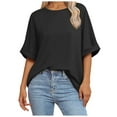 thumbnail image 1 of Womens Oversized Crewneck Short Sleeve T-Shirt - 60% Polyester Blend, Rolled Sleeves Design, Casual Basic Top for Summer Daily Wear, 1 of 7
