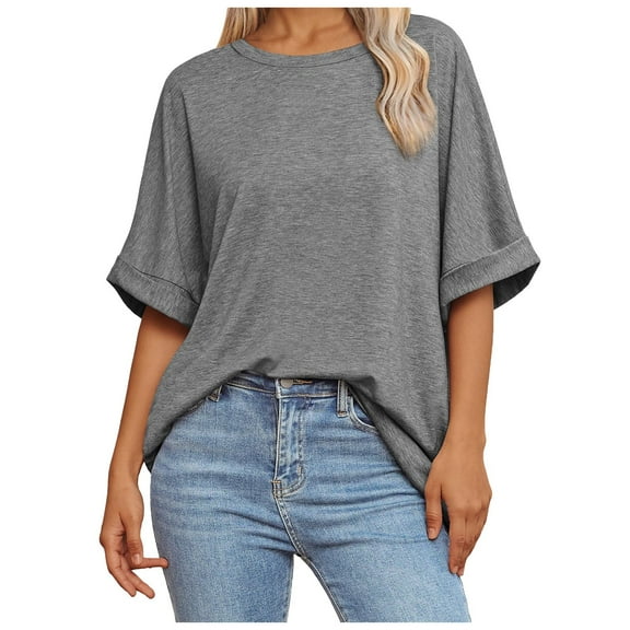 Women Oversized T Shirt 60 Polyester 35 Rayon 5 Spandex Crewneck Short Sleeve for All Seasons