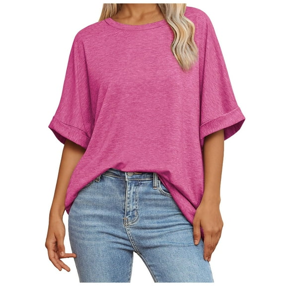 Women Oversized T Shirt 60 Polyester 35 Rayon 5 Spandex Crewneck Short Sleeve for All Seasons