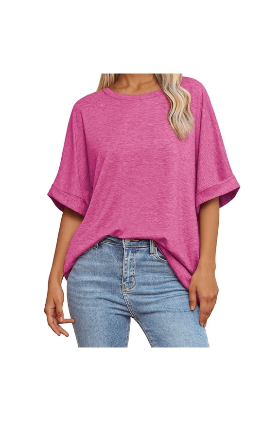 Women Oversized T Shirt 60 Polyester 35 Rayon 5 Spandex Crewneck Short Sleeve for All Seasons