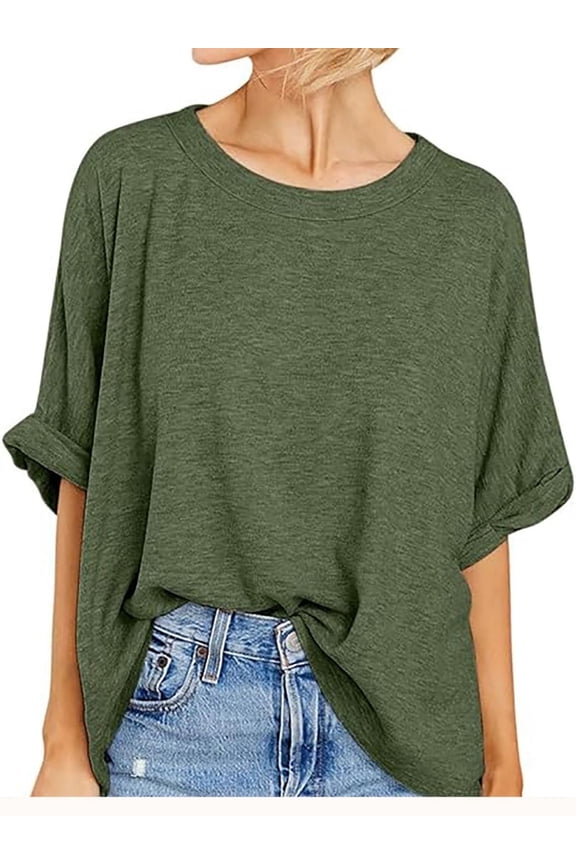 Women Oversized T-Shirt Loose Fit Workout Tops Short Sleeve Gym Basic Tee Shirt