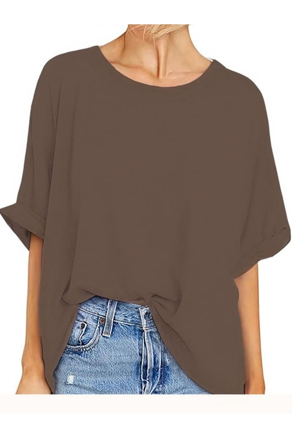 Women Oversized T-Shirt Loose Fit Workout Tops Short Sleeve Gym Basic Tee Shirt