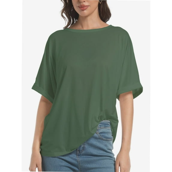 Women Oversized T-Shirt Loose Fit Workout Tops Short Sleeve Gym Basic Tee Shirt