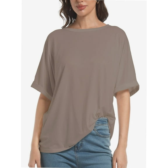 Women Oversized T-Shirt Loose Fit Workout Tops Short Sleeve Gym Basic Tee Shirt