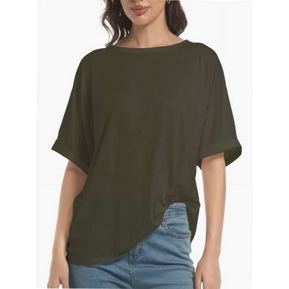 Women Oversized T-Shirt Loose Fit Workout Tops Short Sleeve Gym Basic Tee Shirt