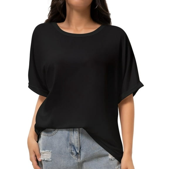 Women Oversized T-Shirt Round Neck Pull On T-Shirt Basic Casual Loose Fit Workout Tops