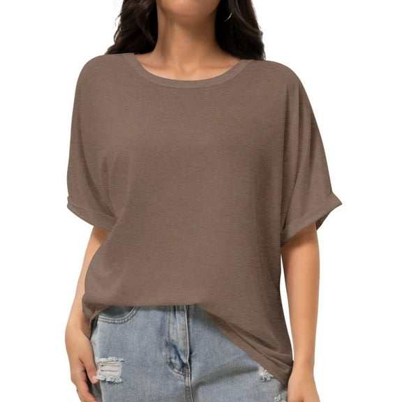 Women Oversized T-Shirt Round Neck Pull On T-Shirt Basic Casual Loose Fit Workout Tops