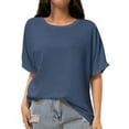 thumbnail image 1 of Women Oversized T-Shirt Round Neck Pull On T-Shirt Basic Casual Loose Fit Workout Tops, 1 of 7