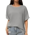 thumbnail image 1 of Women Oversized T-Shirt Round Neck Pull On T-Shirt Basic Casual Loose Fit Workout Tops, 1 of 7
