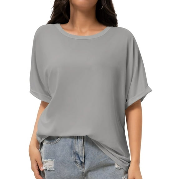 Women Oversized T-Shirt Round Neck Pull On T-Shirt Basic Casual Loose Fit Workout Tops