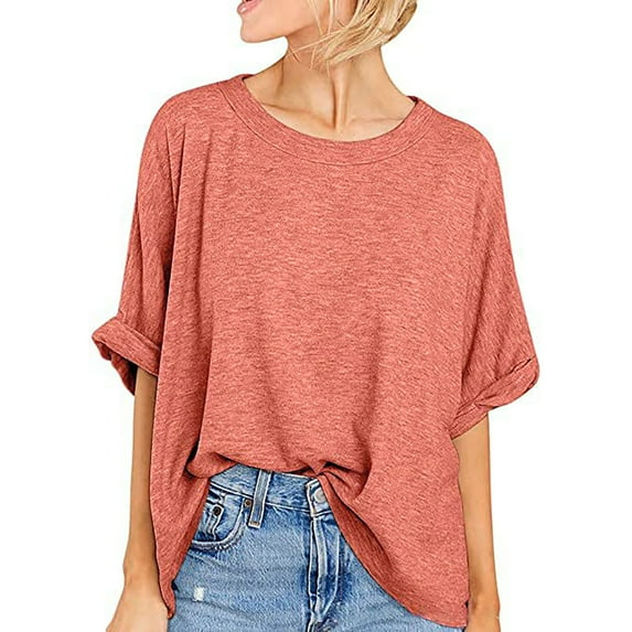 Women Oversized T-Shirt Summer Casual Short Sleeve Loose Tee Tops,Cethrio,Orange,Size XL