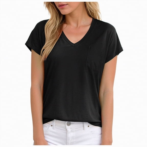 Women Oversized T Shirts Short Sleeve Summer Casual Loose Top Basic Tee with Pocket Fashion Casual Short Sleeve Shirts Classic Fit Crew Neck Tees Tops
