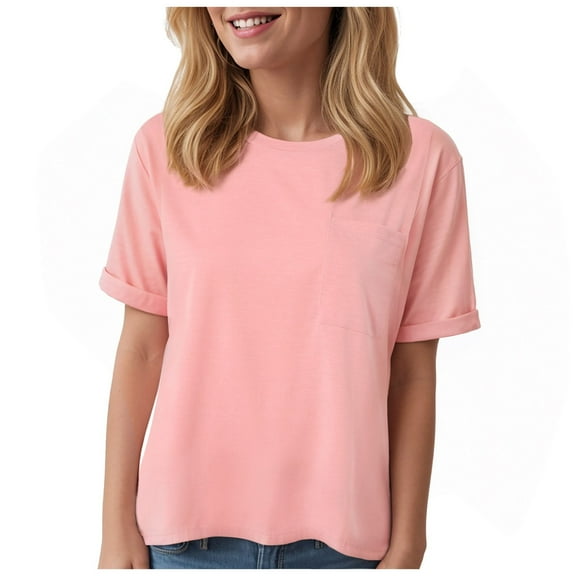 Women Oversized T Shirts Short Sleeve Summer Casual Loose Top Basic Tee with Pocket Fashion Clothing
