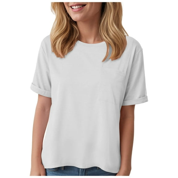 Women Oversized T Shirts Short Sleeve Summer Casual Loose Top Basic Tee with Pocket Fashion Clothing
