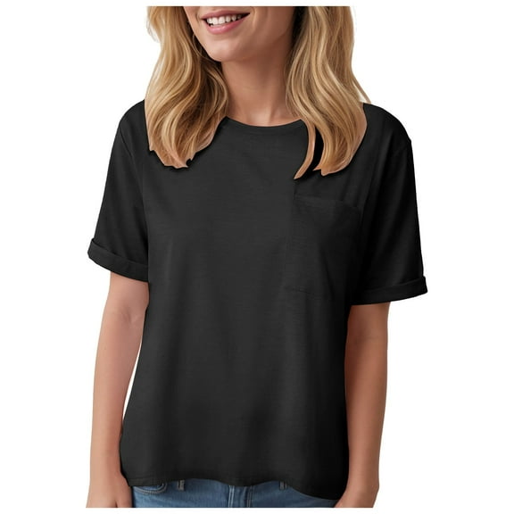 Women Oversized T Shirts Short Sleeve Summer Casual Loose Top Basic Tee with Pocket Fashion Clothing