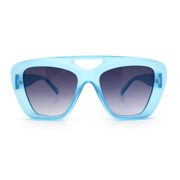 Women Oversized Thick Plastic Rectangle Cat Eye Flat Top Diva Sunglasses Matte Blue - Smoke