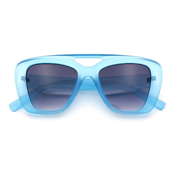 SA106 Women Oversized Thick Plastic Rectangle Cat Eye Flat Top Diva Sunglasses / Matte Blue Frame - Smoke Lens
