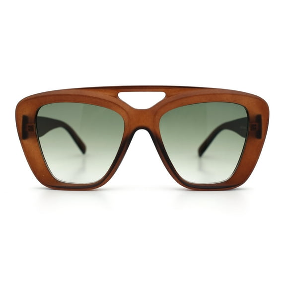 Women Oversized Thick Plastic Rectangle Cat Eye Flat Top Diva Sunglasses Matte Brown - Green