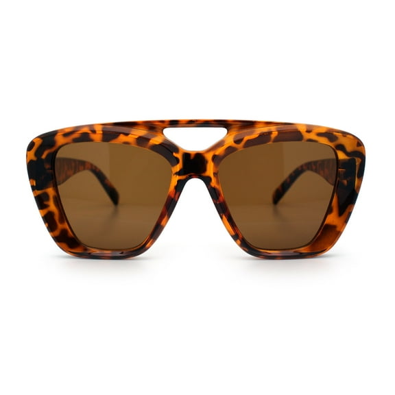 Women Oversized Thick Plastic Rectangle Cat Eye Flat Top Diva Sunglasses Tortoise - Brown