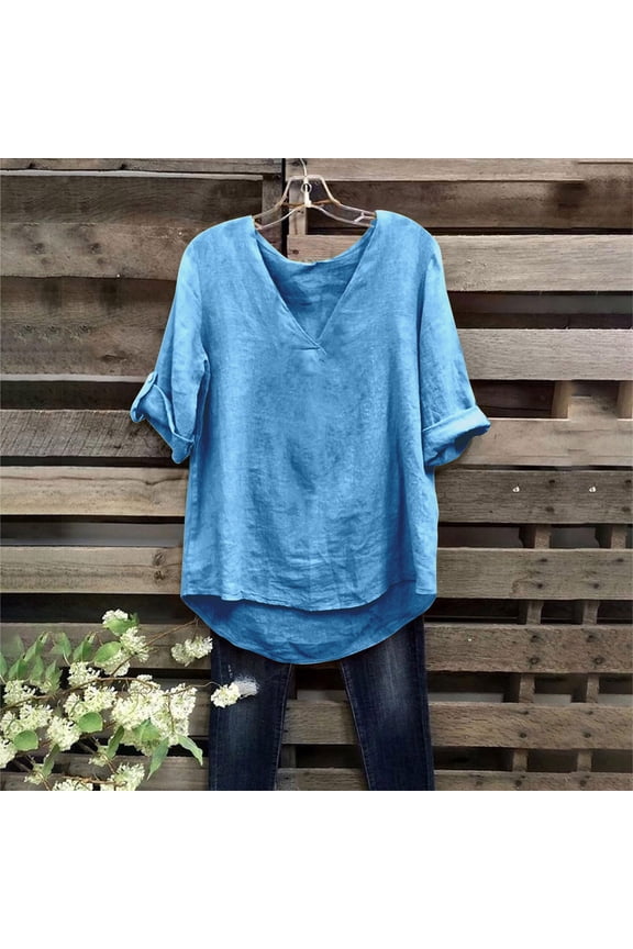 Women Oversized Tshirt Casual Loose Fit Solid Color Blend Short Sleeve Crew Neck Comfortable Basic Tee Women's Tops Blue L